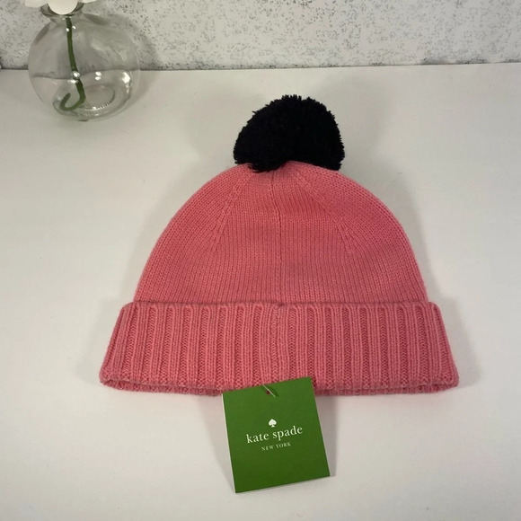 Kate Spade New York Pink & Black Pom Pom Beanie - Picture 6 of 8